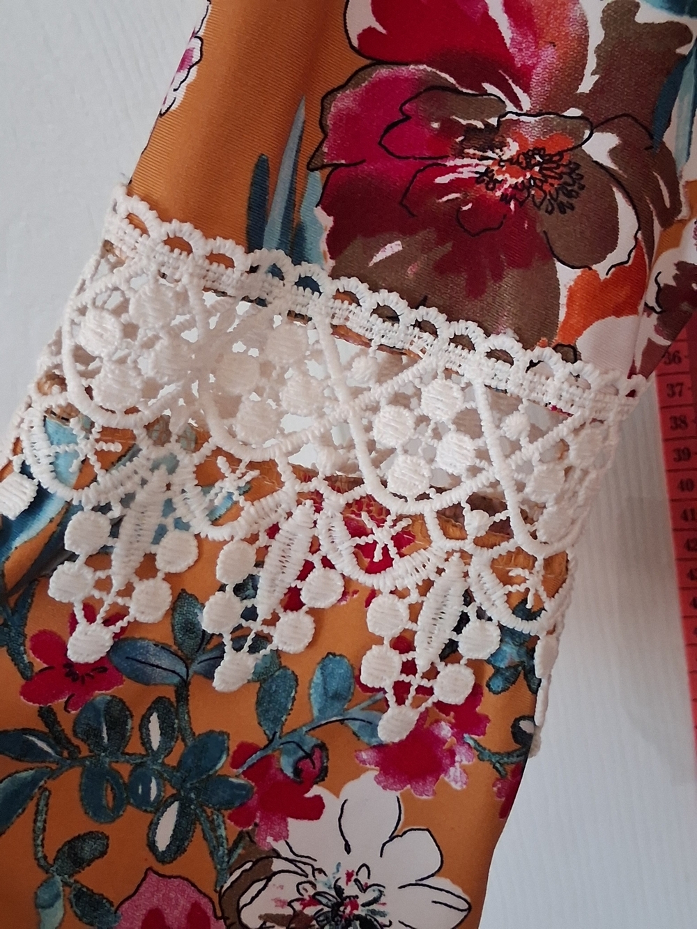 Robert Louis Mustard Floral Maxi with Crochet Sleeve Trim